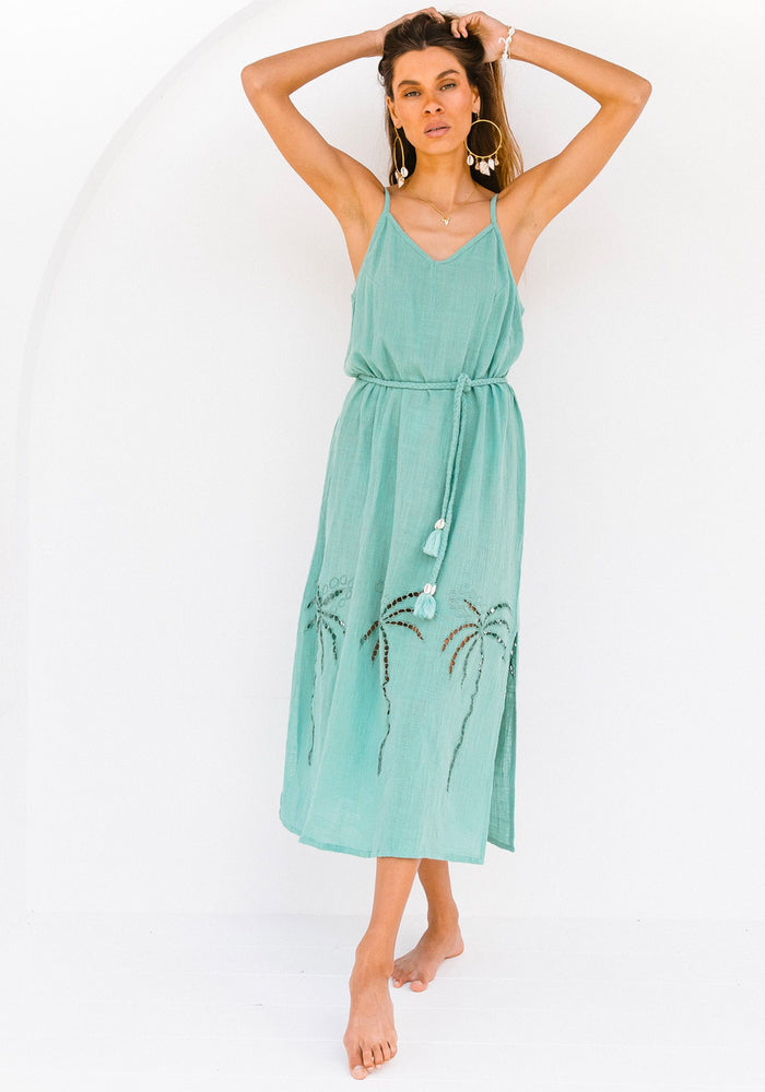 WS 3 Palms Dress - Sea Green