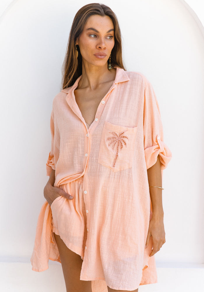 3 Palm Shirt Dress- Grapefruit PRESALE