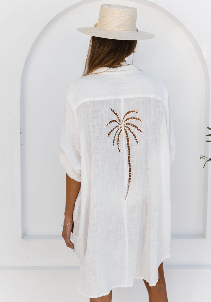 CABO 3 Palm Shirt Dress- White