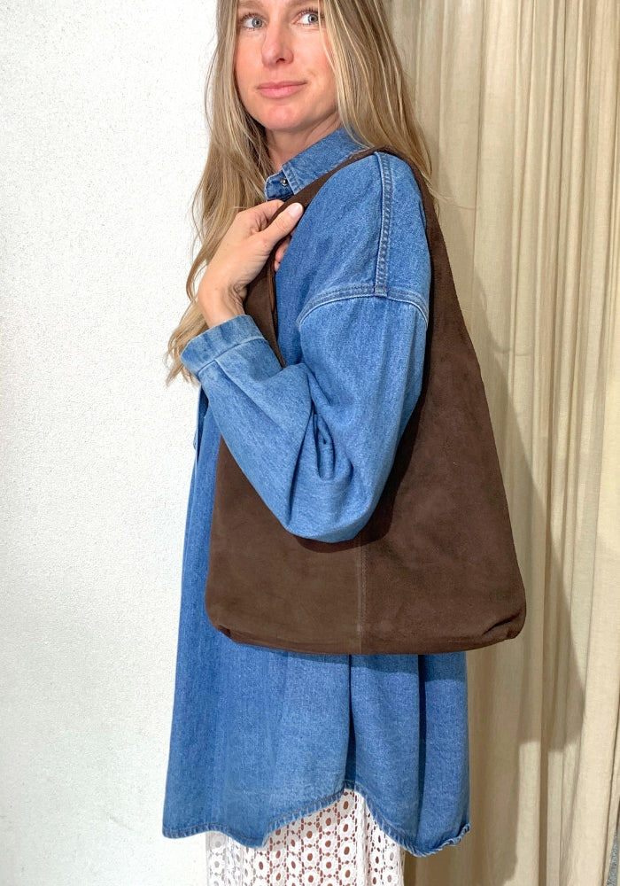 CABO Solara Slouchy Bag Chocolate Suede