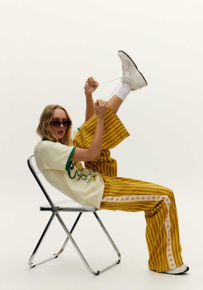 MAKU Mustart Striped Straight Leg Linen Pant