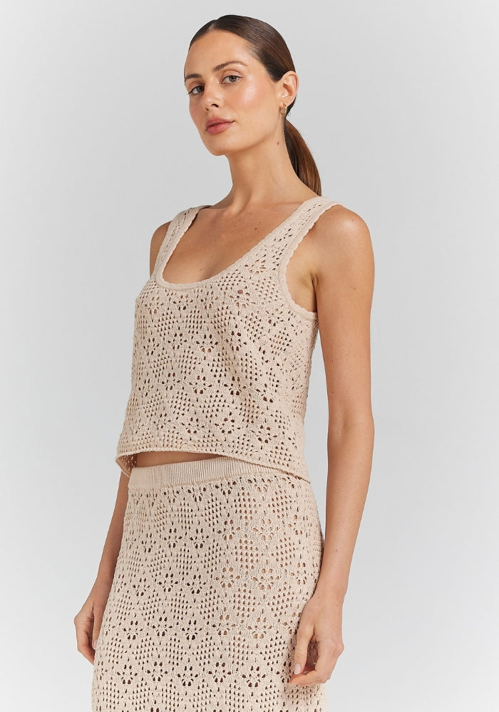POOLSIDE PARADISO Messina Knit Singlet Top - Sand