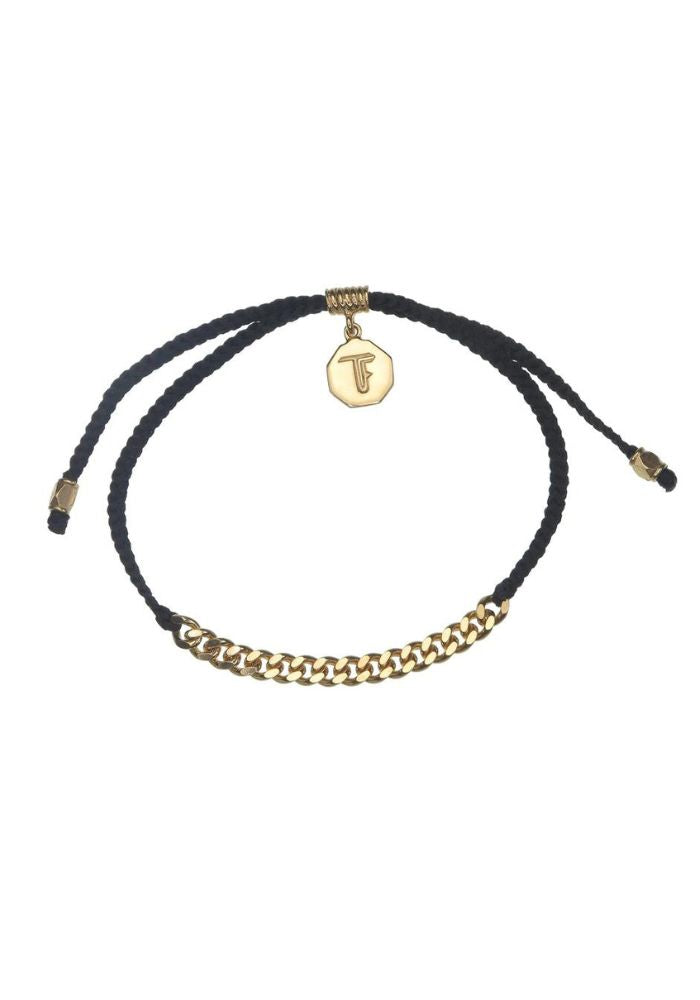 Tiger Frame Simple Chain & Cord Bracelet- Black
