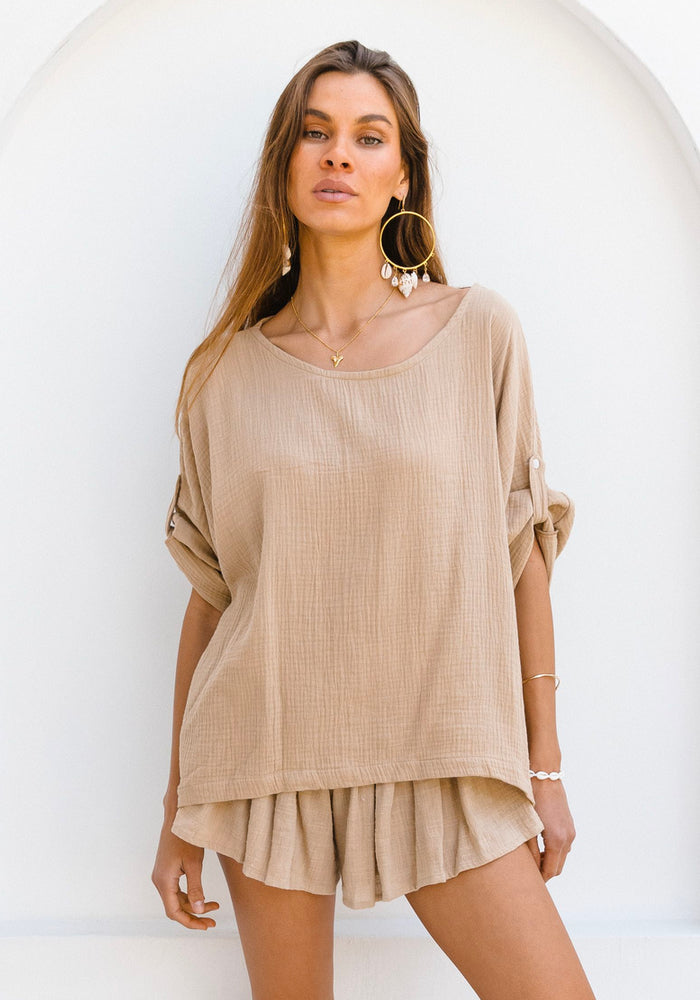 Slouchy Oversized Top - Almond