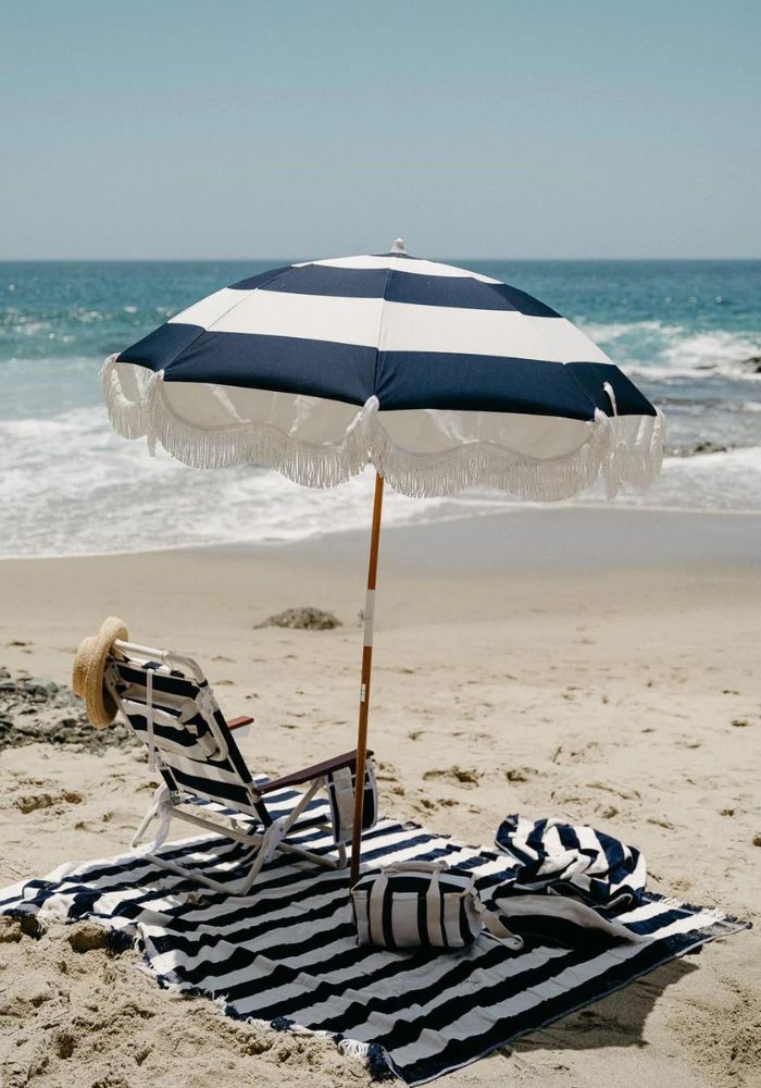 Holiday Beach Umbrella- Navy Capri Stripe