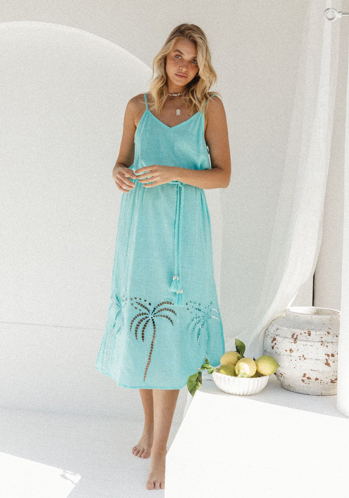 WS 3 Palms Dress - Turquoise