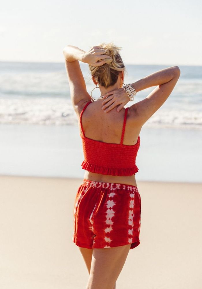 Tahnee Shirred Crop - Hibiscus