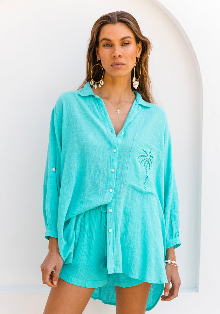 3 Palms Shirt  - Turquoise PRESALE
