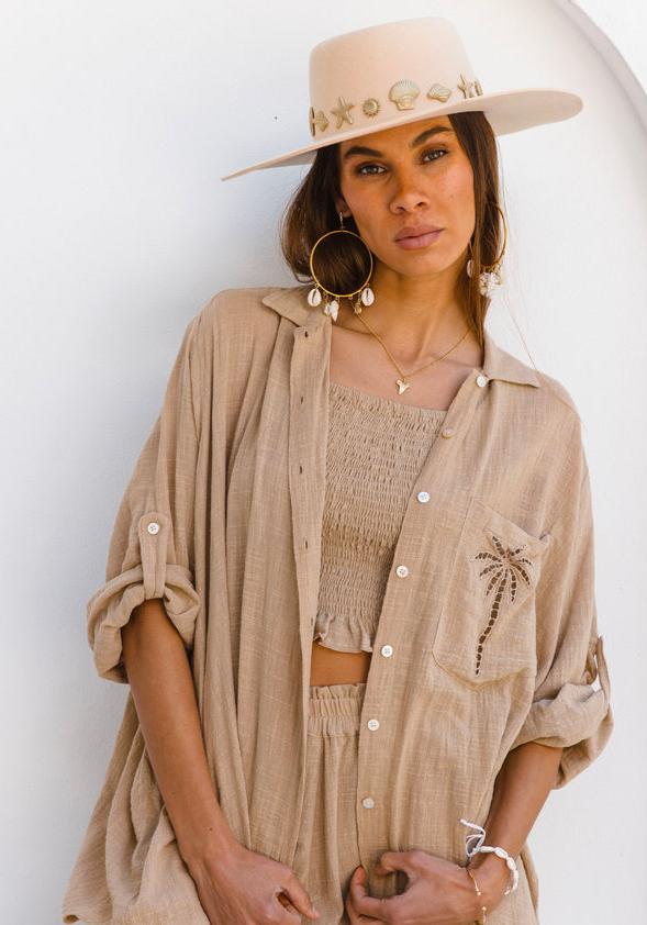 3 Palms Shirt Dress - Almond