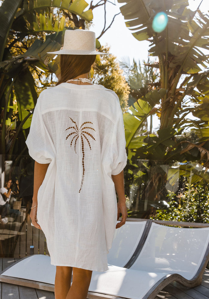 CABO 3 Palm Shirt Dress- White