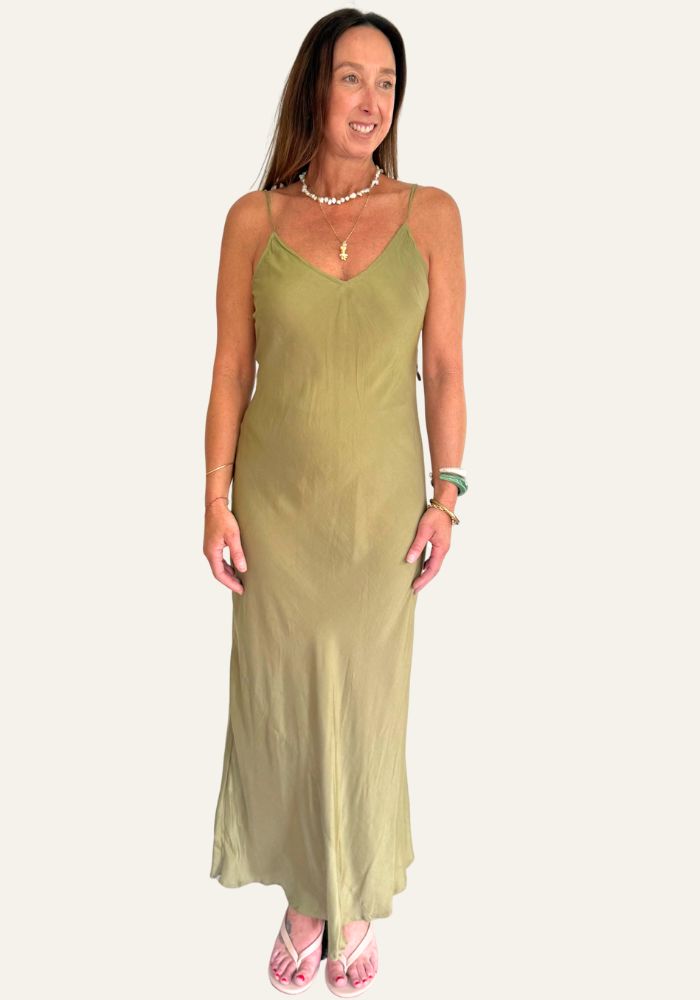 Marilyn Silk Linen Slip - Olive