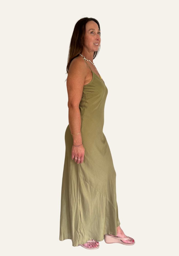 Marilyn Silk Linen Slip - Olive