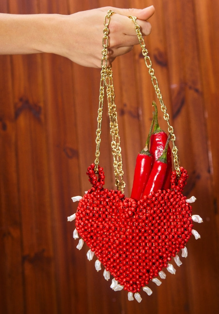 ALEMAIS Carmelo Beaded Heart Bag 