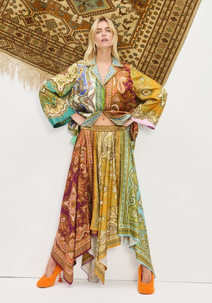 ALEMAIS Clemenza Spliced Scarf Silk Skirt