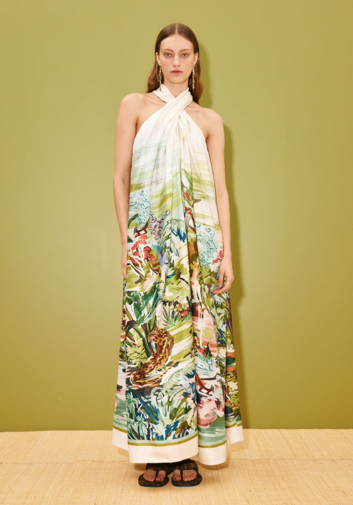 ALEMAIS Jungle Boogie Silk Halter Dress  