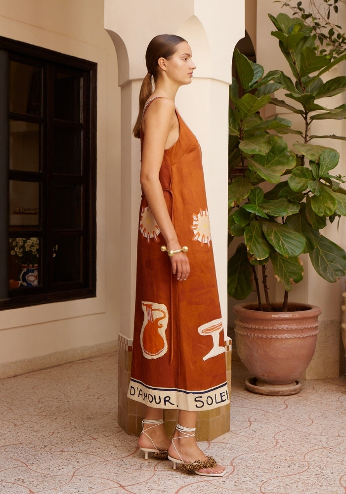ALEMAIS Soleil D'amour Silk Midi Dress