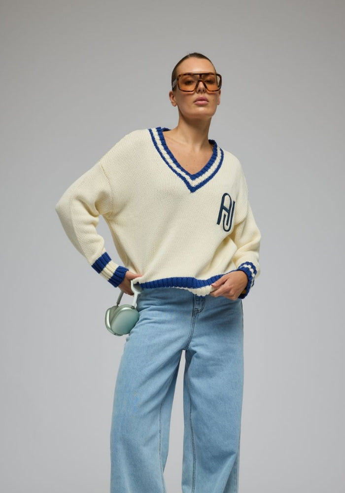 ARAMINTA JAMES AJ V-Neck Knit Sweater Coconut
