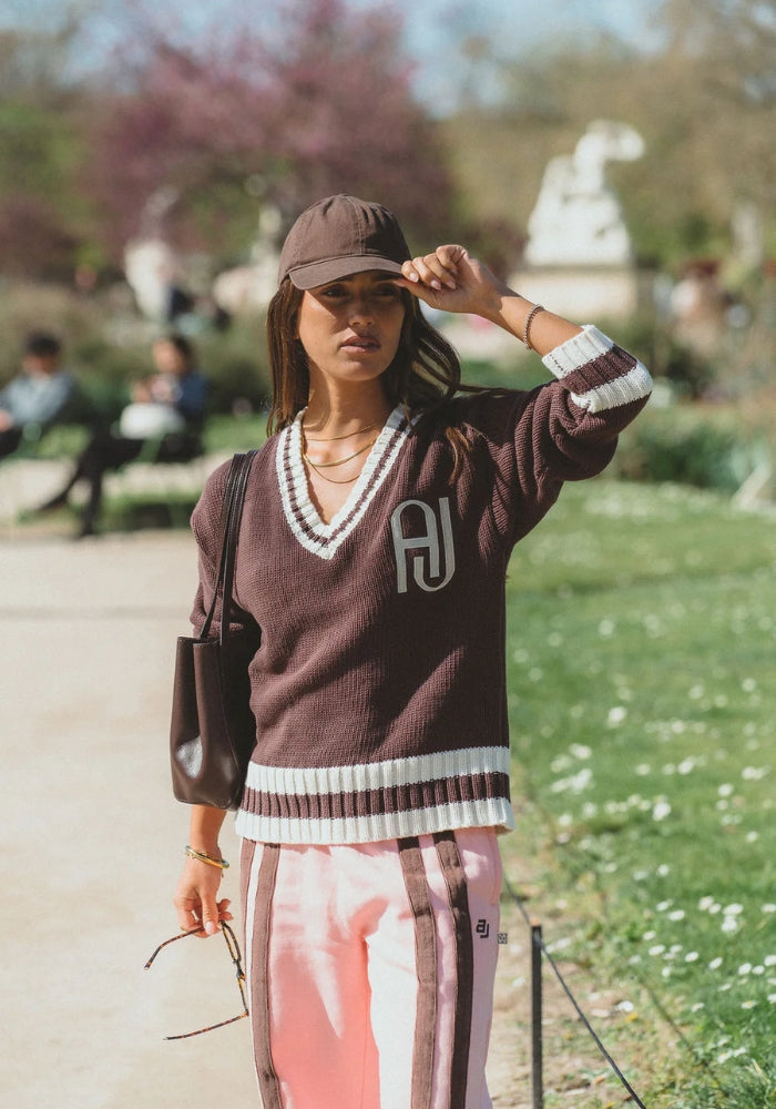 ARAMINTA JAMES AJ V Neck Knit Sweater Chicory Coffee