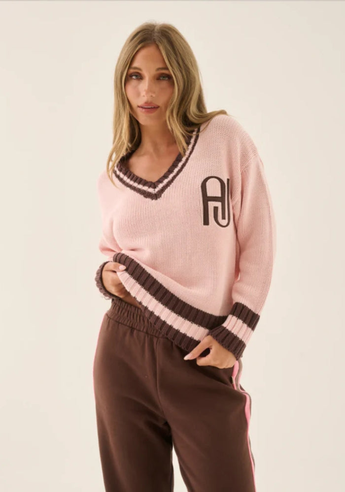 ARAMINTA JAMES AJ V Neck Knit Sweater Dusty Rose