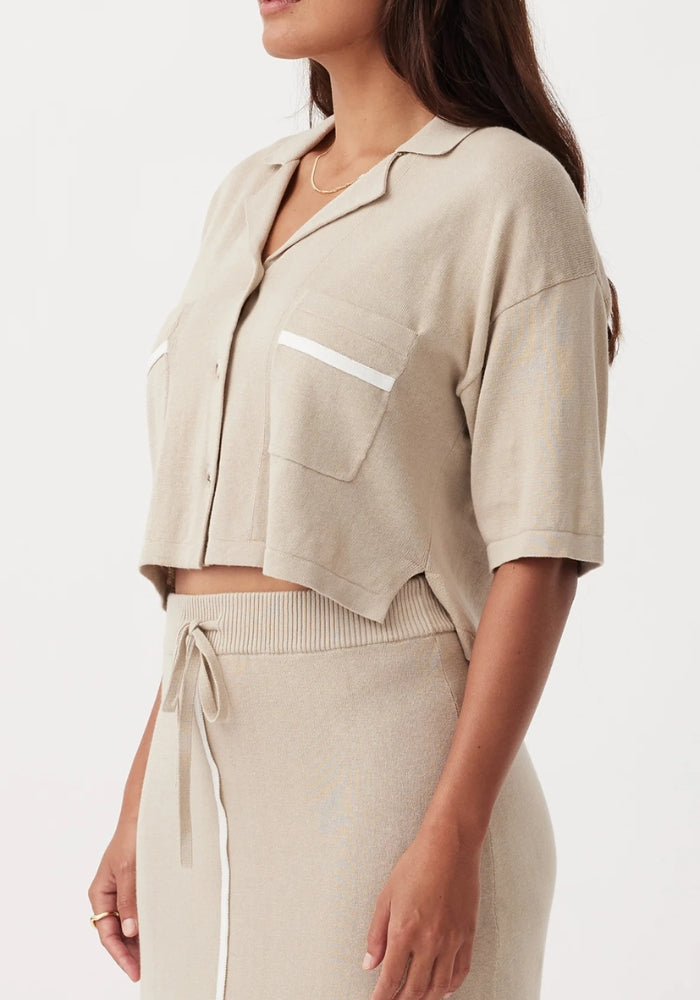 ARCAA Quinn Cropped Shirt - Taupe & Cream