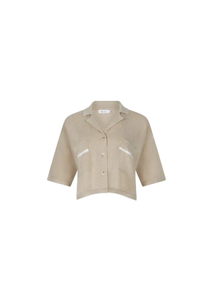 ARCAA Quinn Cropped Shirt - Taupe & Cream
