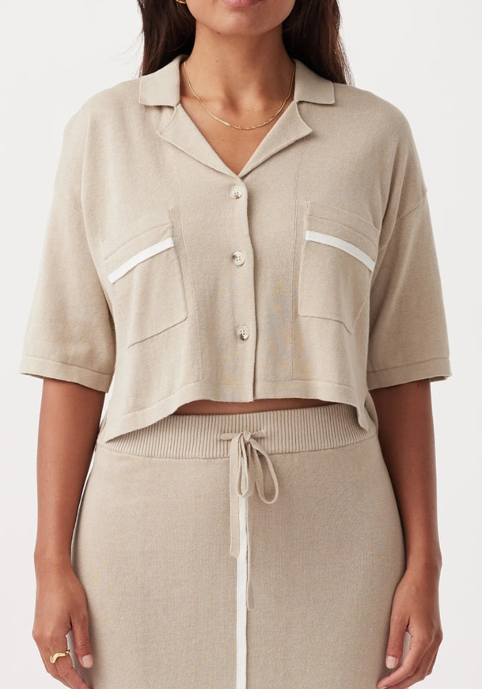 ARCAA Quinn Cropped Shirt - Taupe & Cream