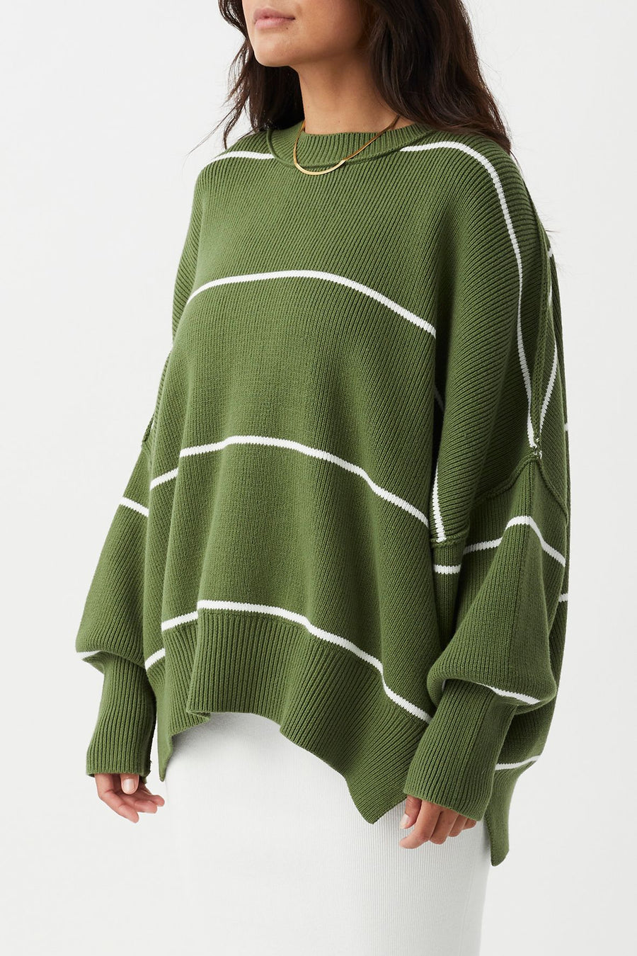 Harper Stripe Organic Knit Sweater- Caper & Cream