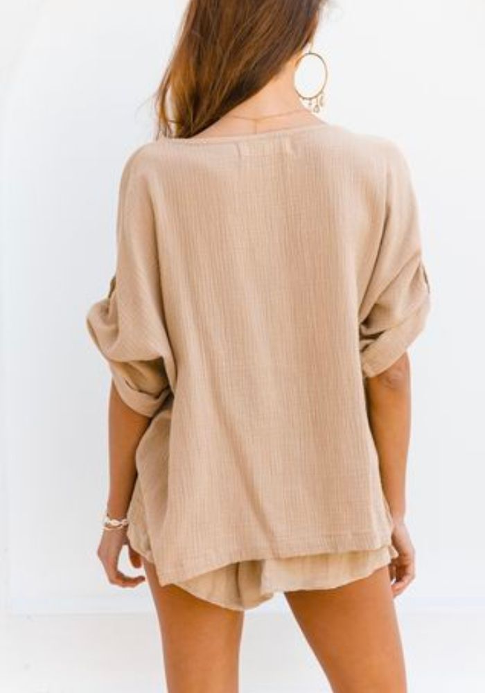 Slouchy Oversized Top - Almond