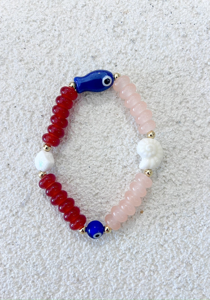Chunky Beaded Bracelet - Blue Fish