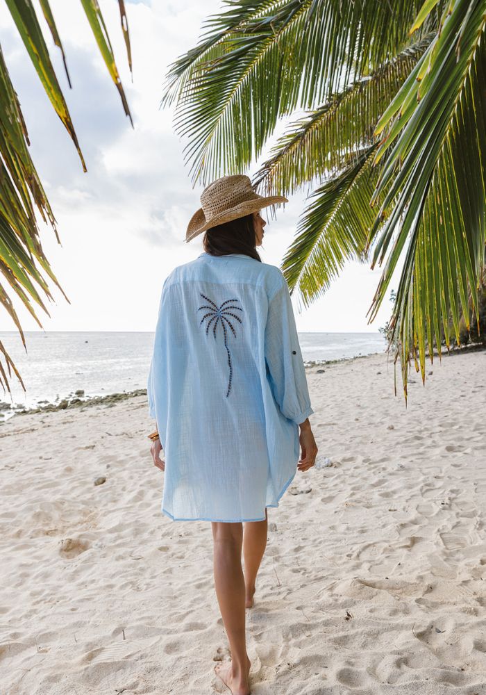 CABO  Palm Shirt Dress - Bondi Blue