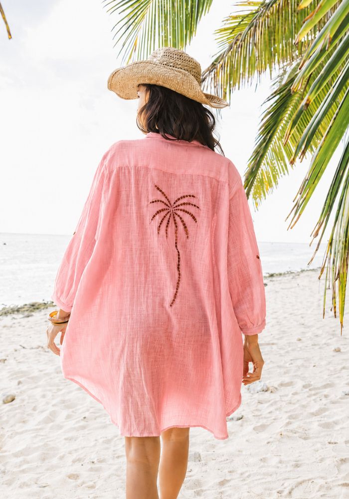 CABO  Palm Shirt Dress - Guava