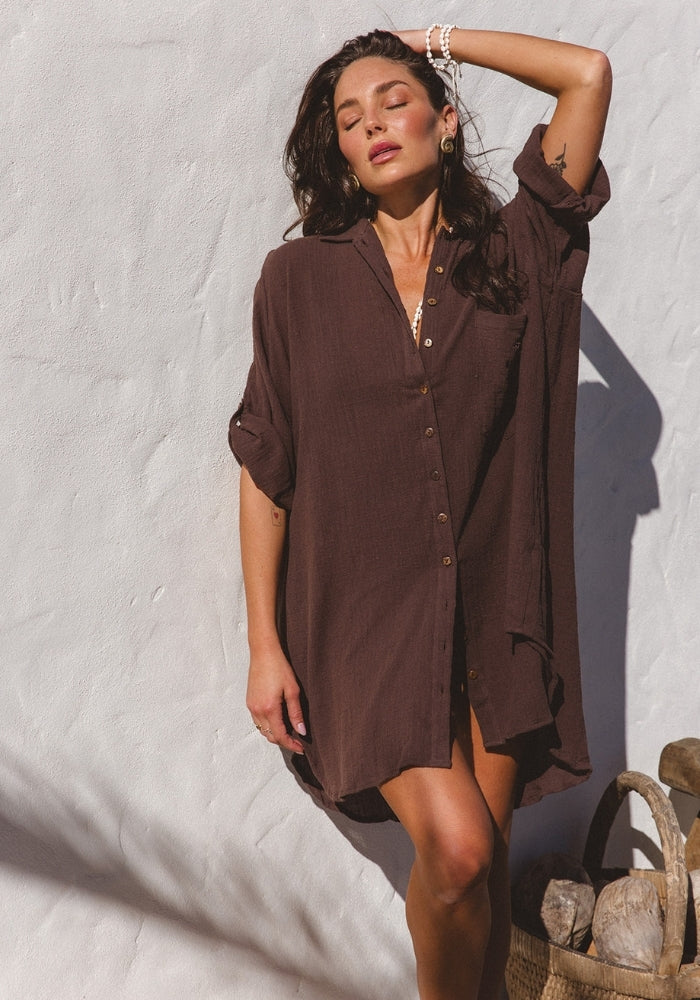 WS  Palm Shirt Dress - Espresso