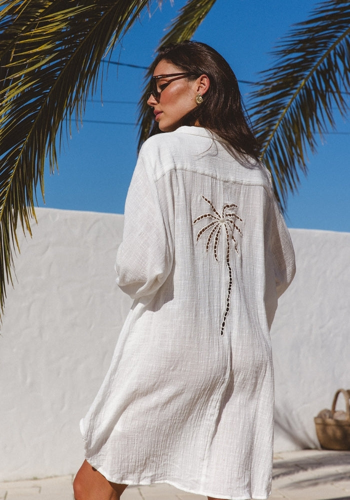 CABO Palms Shirt Dress - White 