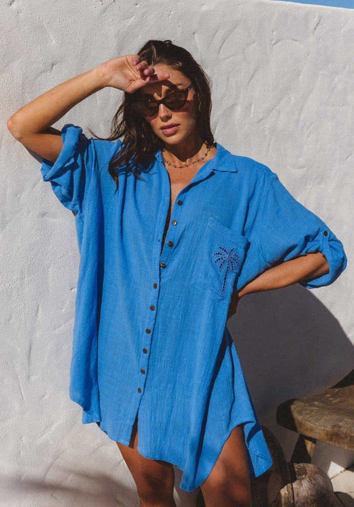 CABO Palms Shirt Dress - Ocean 