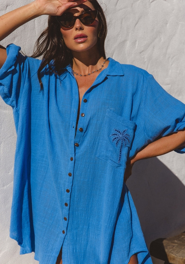 CABO Palms Shirt Dress - Ocean 