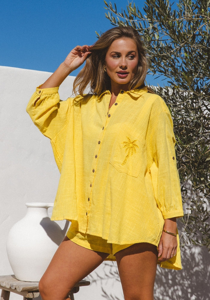 CABO  Palms Shirt Dress - Sunshine