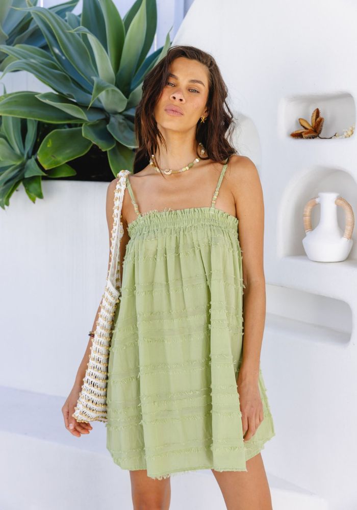 CABO Sardinia Fray Mini Dress - Matcha