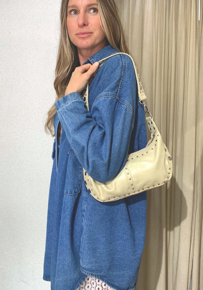 CABO Sahara Studded Leather Bag - Cream