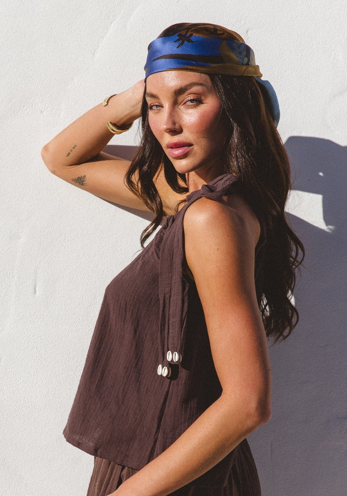 CABO Sicily One Shoulder Tie Top - Espresso