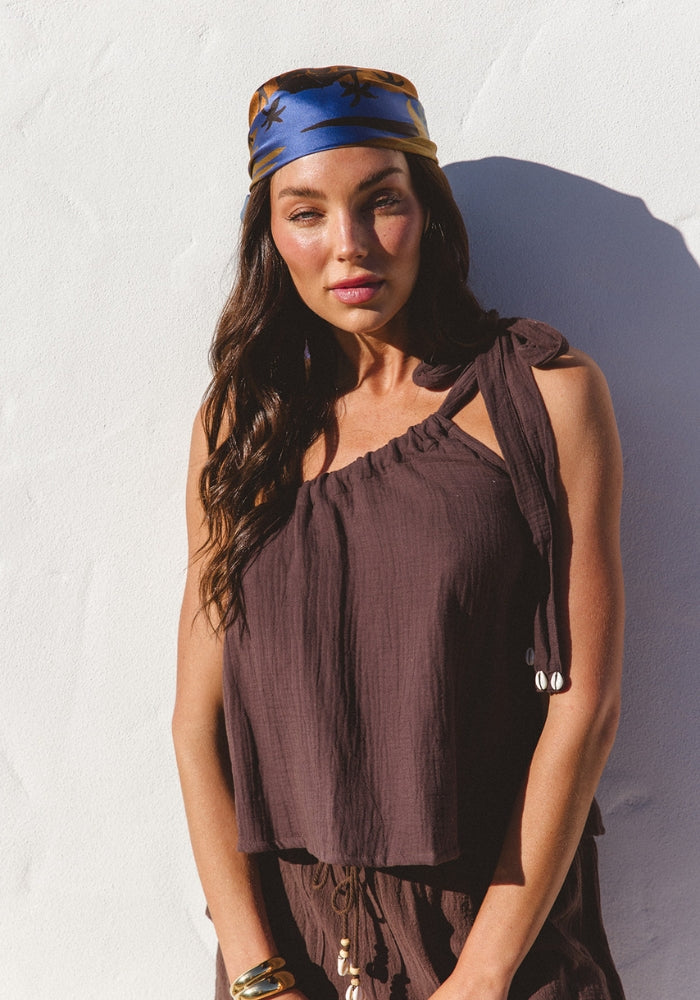 CABO Sicily One Shoulder Tie Top - Espresso