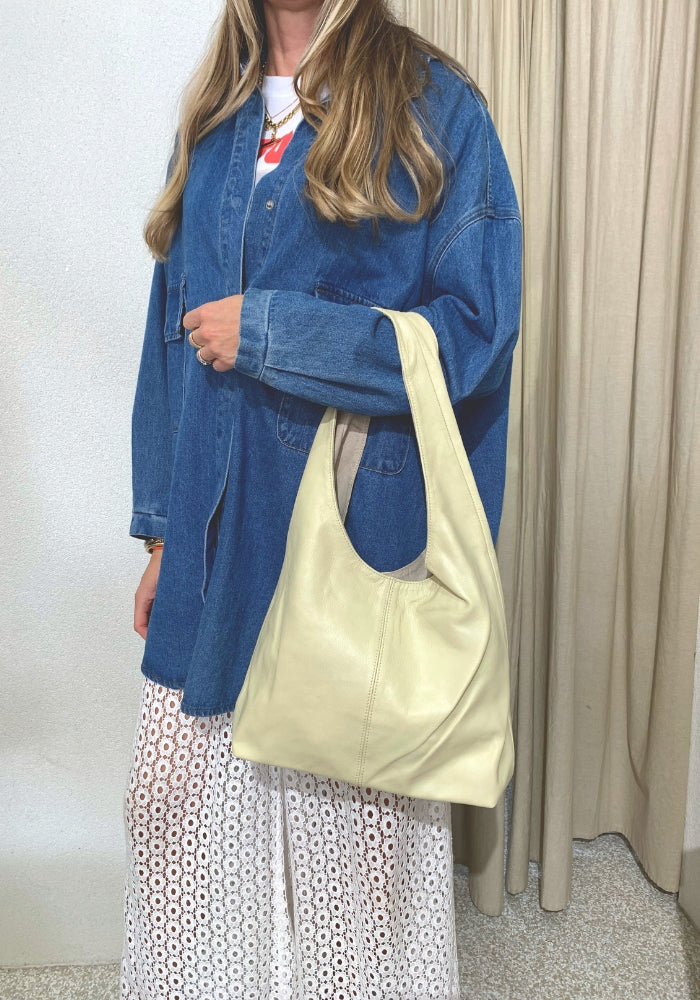 Solara Slouchy Bag Cream Leather