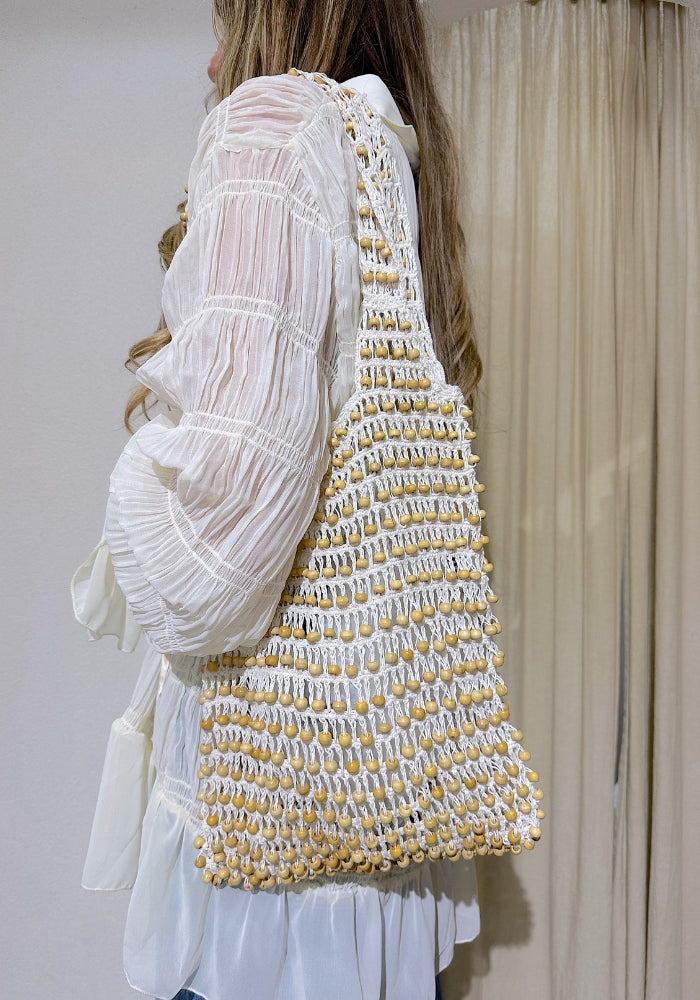 CABO GYPSY Crochet Beaded Bag - Cream