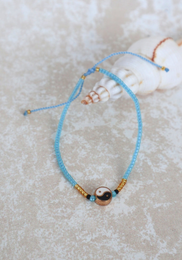 Yin Yang Beaded Bracelet - Blue