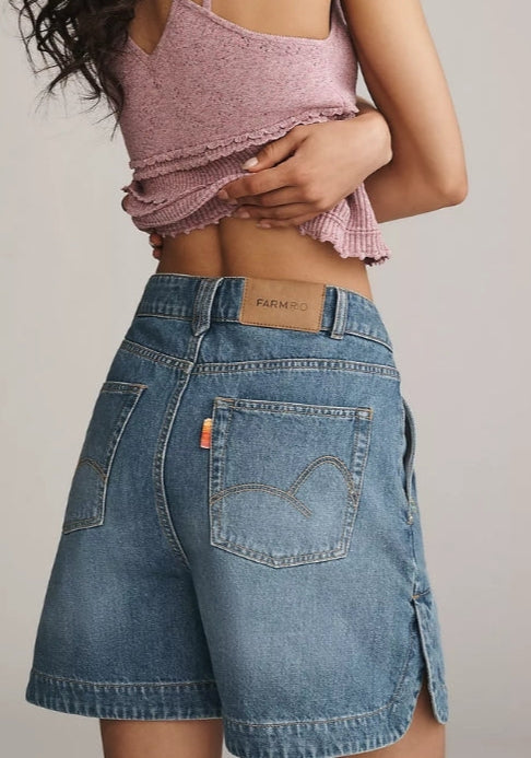 FARM RIO Embroidered Palm Tree Denim Shorts