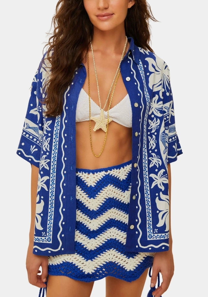 FARM RIO Ocean Scarf Shirt 