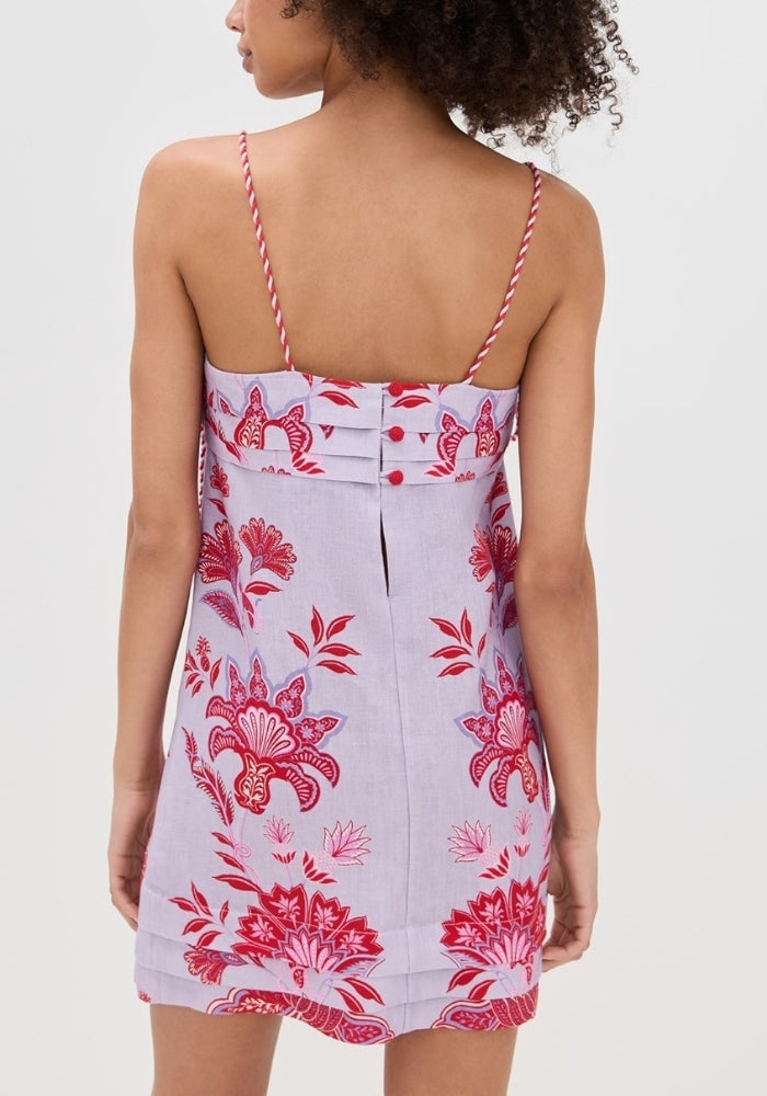 FARM RIO Porcelain Garden Lilac Linen Mini Shift Dress