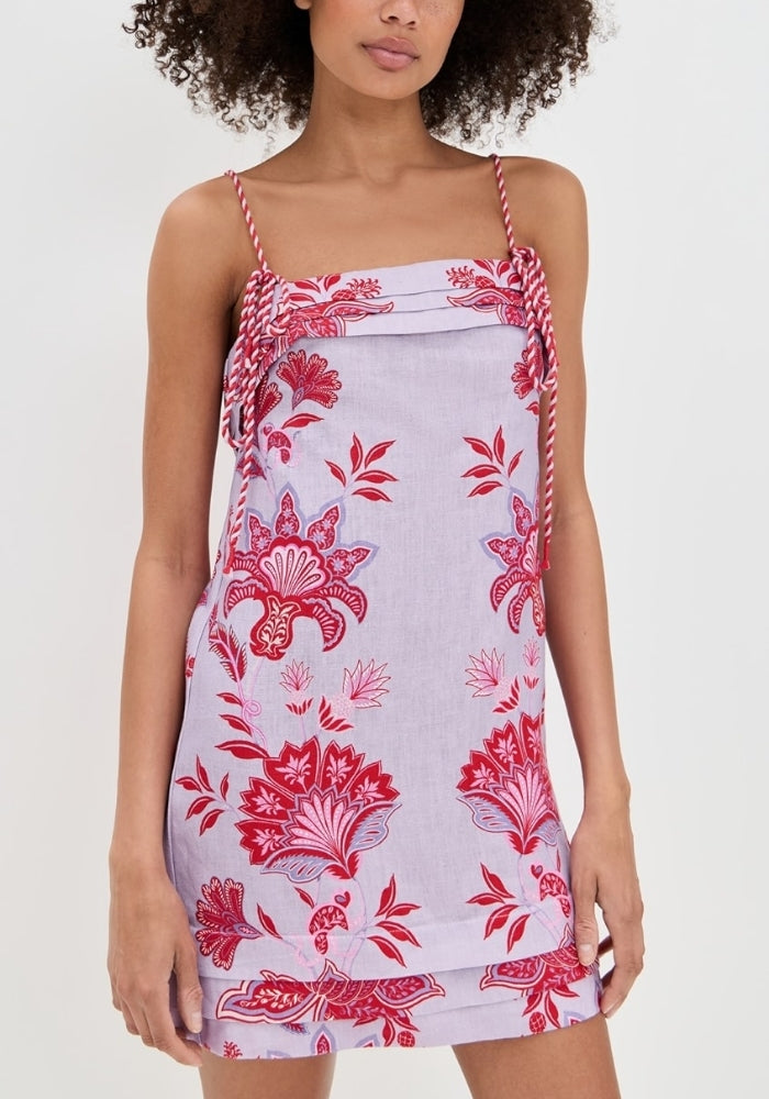 FARM RIO Porcelain Garden Lilac Linen Mini Shift Dress