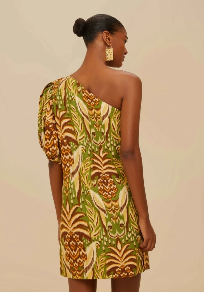 FARM RIO Pineapple Tapestry Green One Shoulder Buttoned Mini