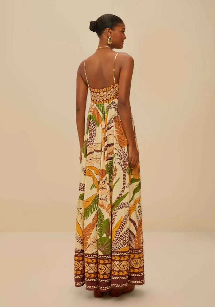 FARM RIO Foliage Sketch Sand Maxi Dress