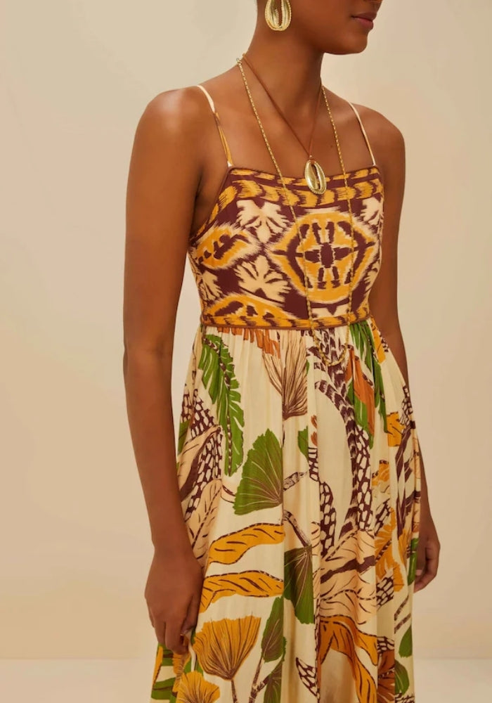 FARM RIO Foliage Sketch Sand Maxi Dress – White Bohemian